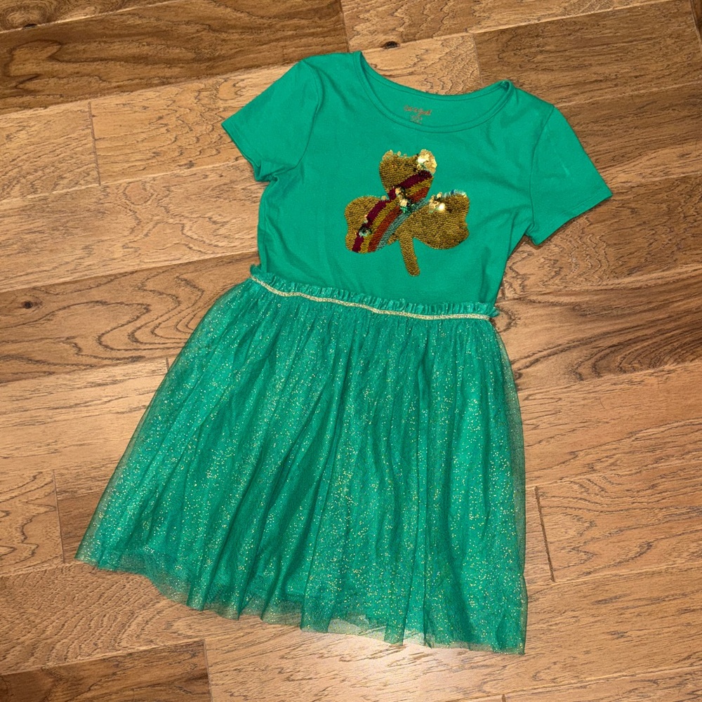 Cat & Jack Teal Dress with Gold Shamrock